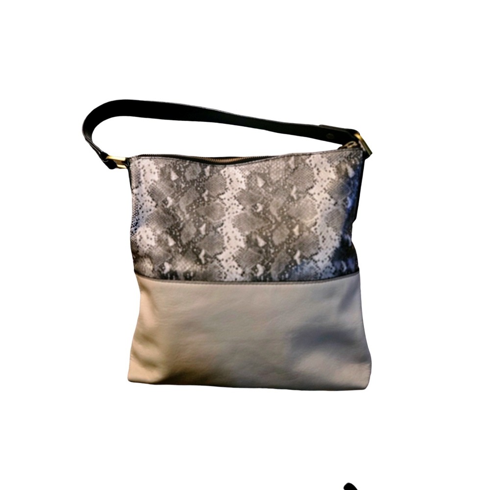 Fossil Maya Hobo Bag Grey Snakeskin Cream Leather Shoulder Bag Handbag ZB7230